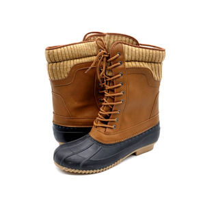 Refresh Duck Boots Womens 11 Hunter Brown Faux Leather Faux Fur Lined Lace Up